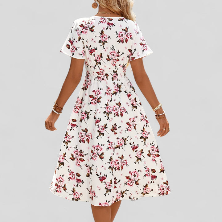Diamanta | White Floral Empire Waist Midi Dress