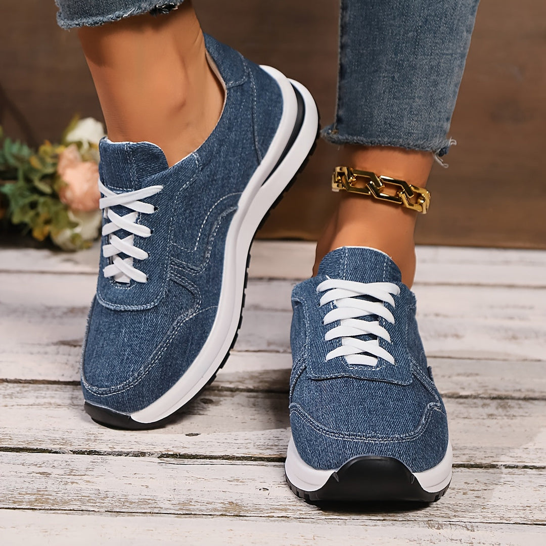 Eudora | Blue Denim Lace-Up Sneakers with Platform