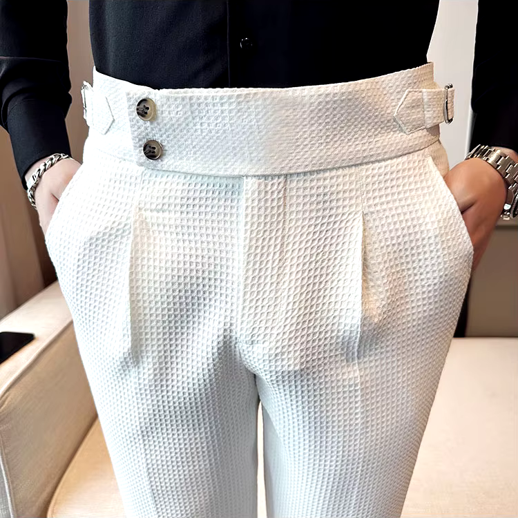 Soren | Textured Pleat Front Trousers