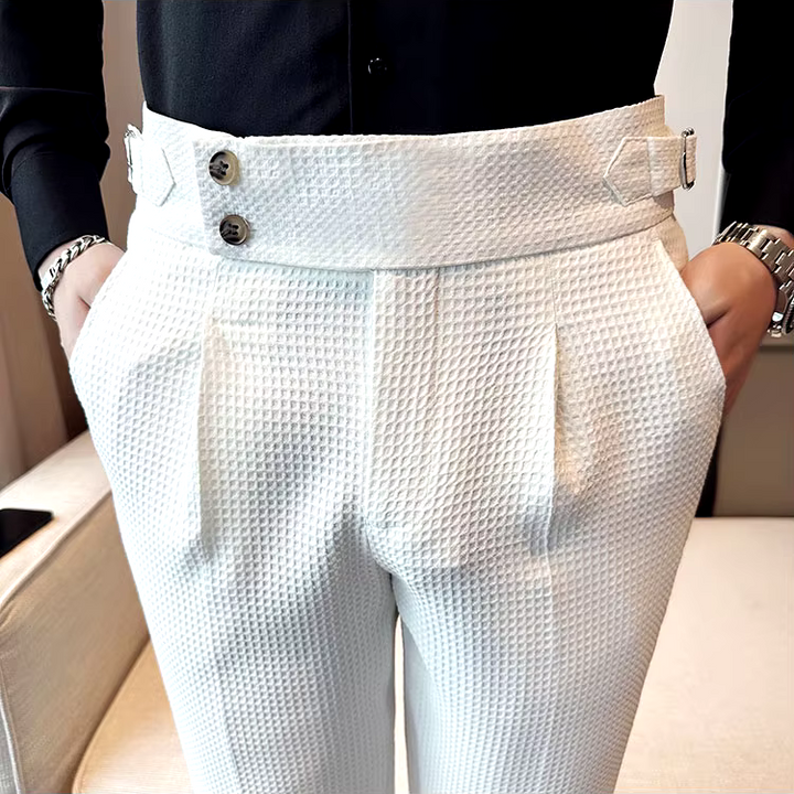 Soren | Textured Pleat Front Trousers