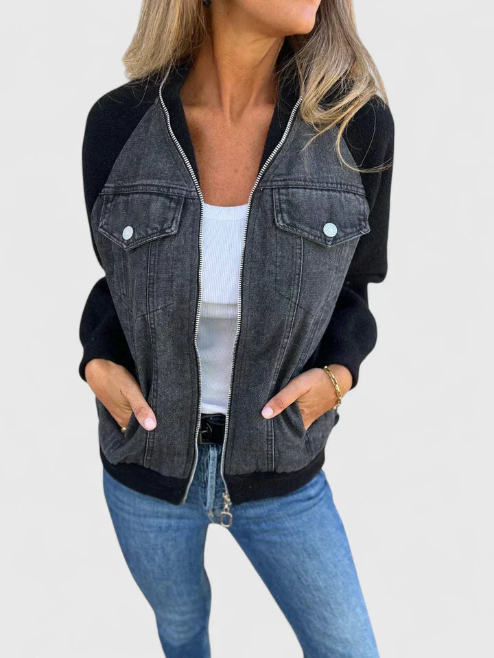Camila | Denim Jacket with Contrast Sleeves