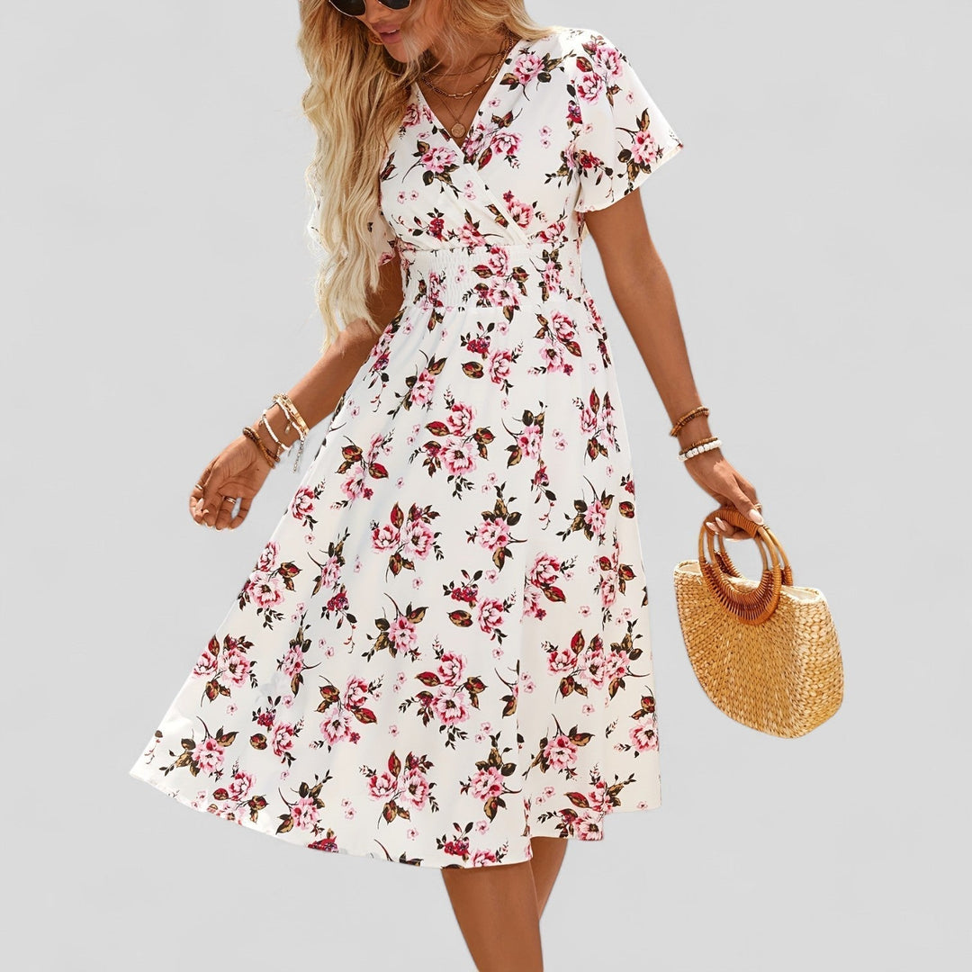 Diamanta | White Floral Empire Waist Midi Dress