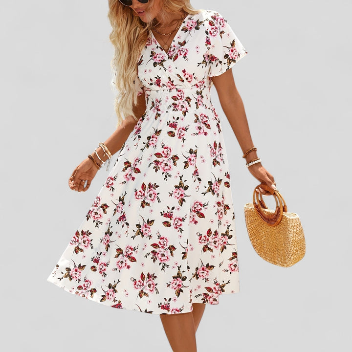 Diamanta | White Floral Empire Waist Midi Dress