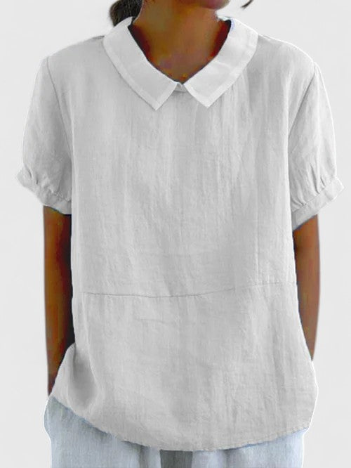 Genevieve | Collared Linen Short Sleeve Blouse