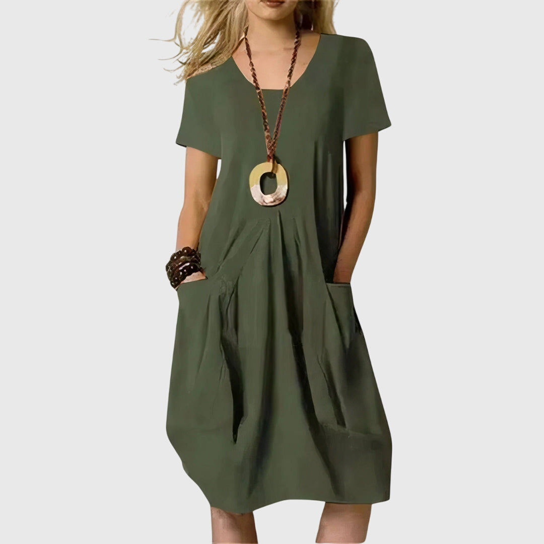 Annalinda | Linen Dress with Pockets Short Sleeves