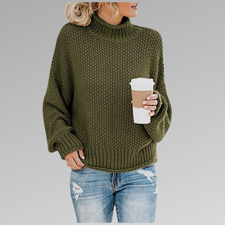 Remedios | Chunky Knit Turtleneck Sweater with Batwing Sleeves
