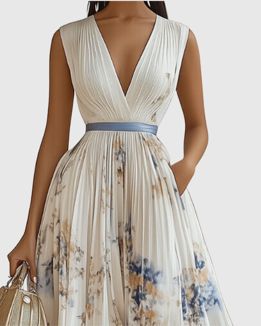 Niamh | Pleated V-Neck Maxi Dress