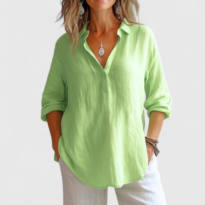 Shaina | Linen Button-Up Blouse with Long Sleeves