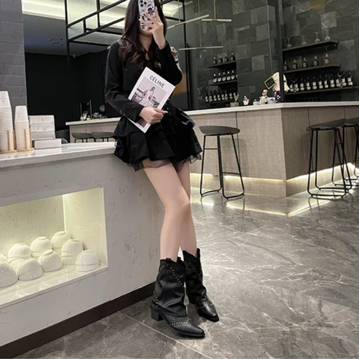 Nives | Slouch Western Boots with Studs