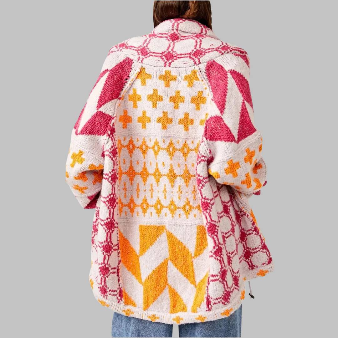 Julianne | Oversized Patchwork Knit Cardigan with Collar