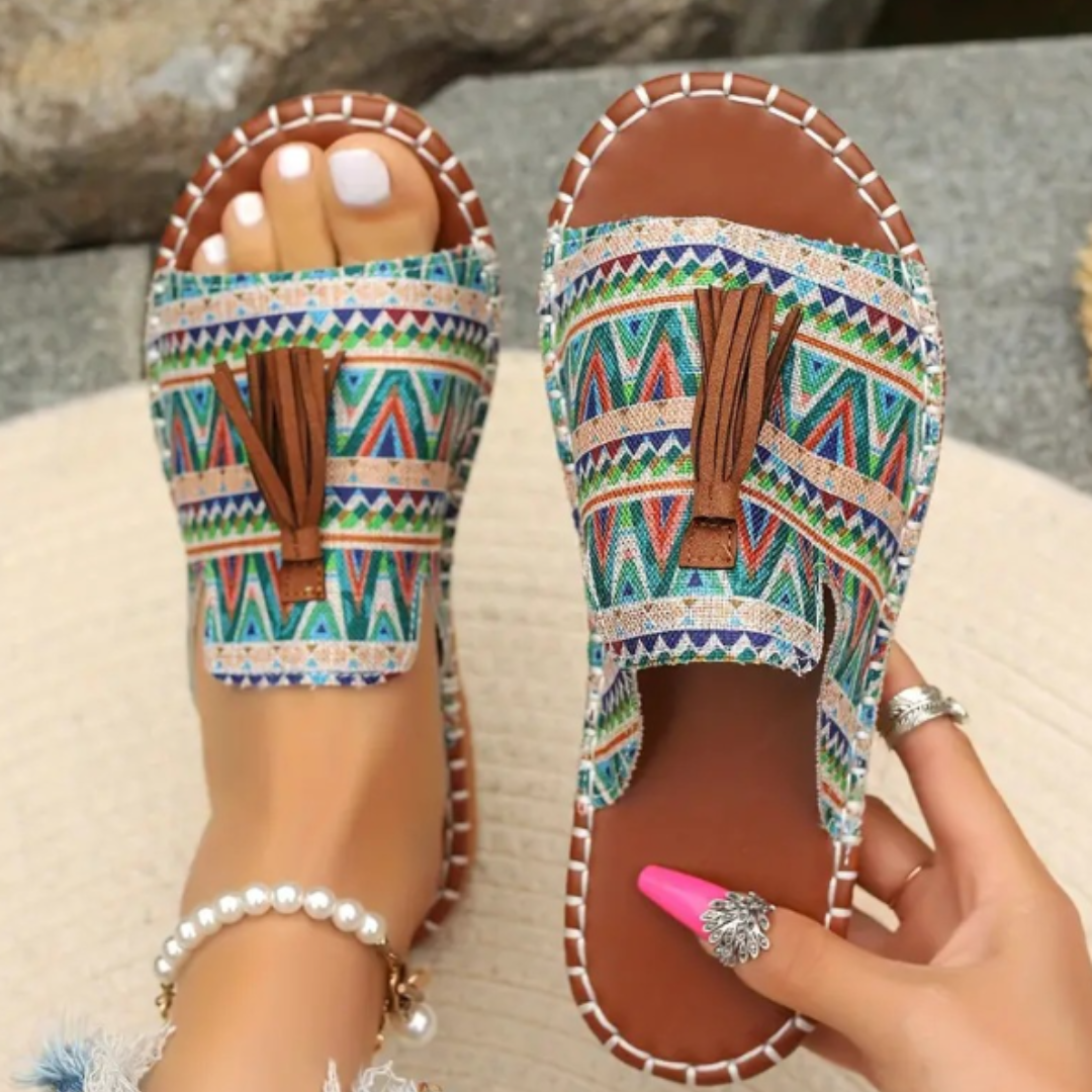 Patience | Bohemian Slide Sandals with Tassel Detail