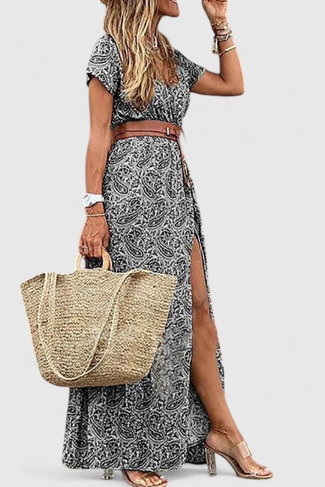 Saskia | Floral Boho Maxi Dress with Belt