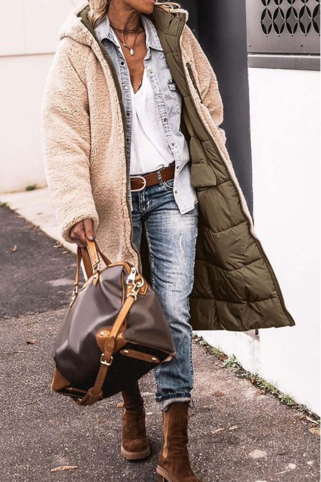 Nadine | Reversible Sherpa Lined Long Puffer Coat