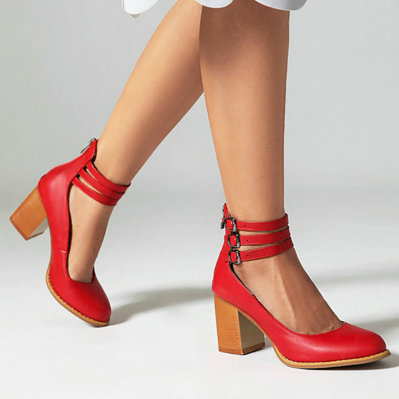 Vinca | Ankle Strap Block Heels with Buckles