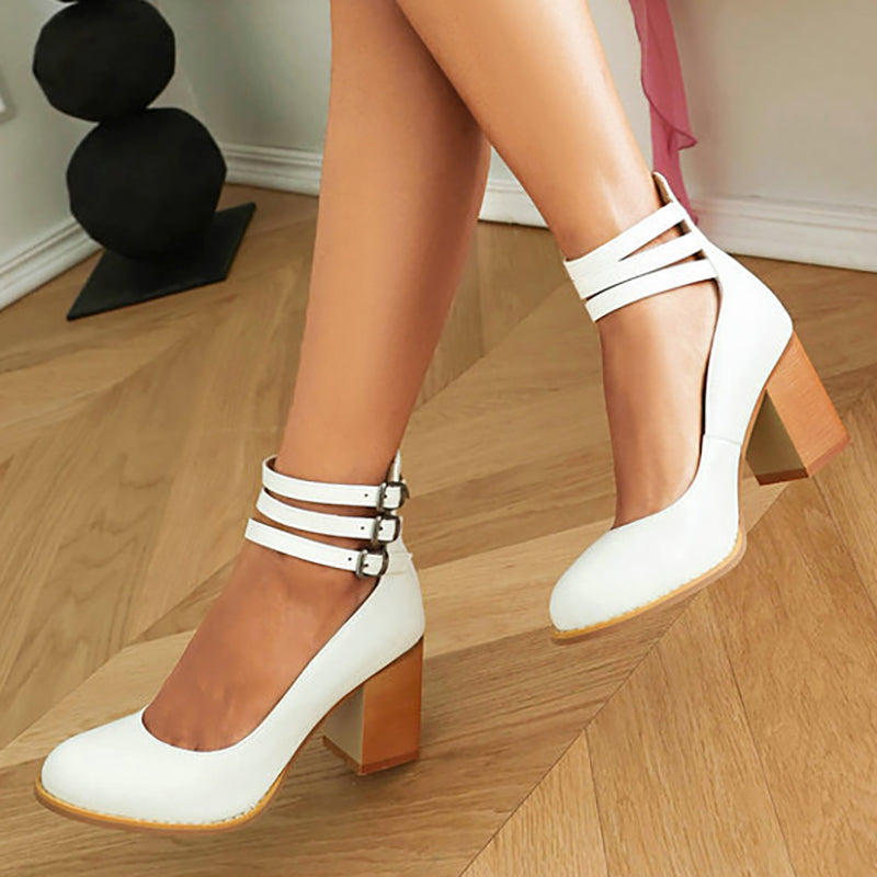 Vinca | Ankle Strap Block Heels with Buckles