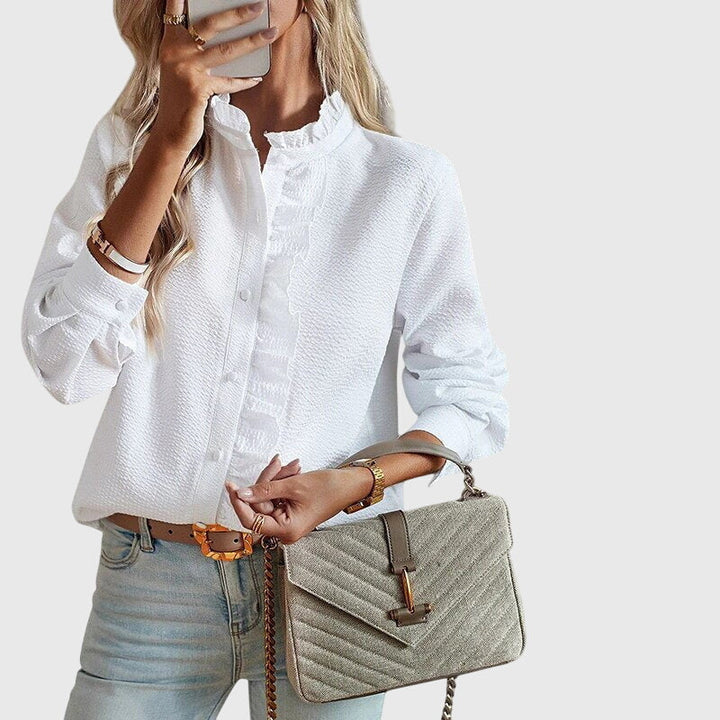 Kathryn | Ruffle Button-Up Blouse Long Sleeve