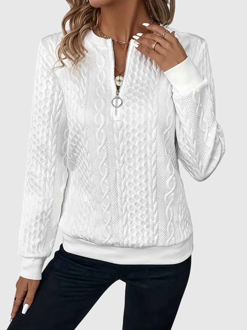 Leslie | Cable Knit Quarter Zip Sweater Pullover