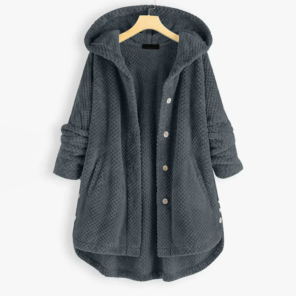 Alexandra | Ribbed Hooded Coat with Buttons