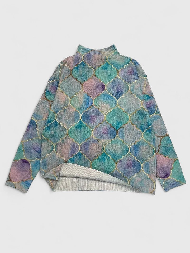 Jonquil | Blue Geometric Print Turtleneck Sweater