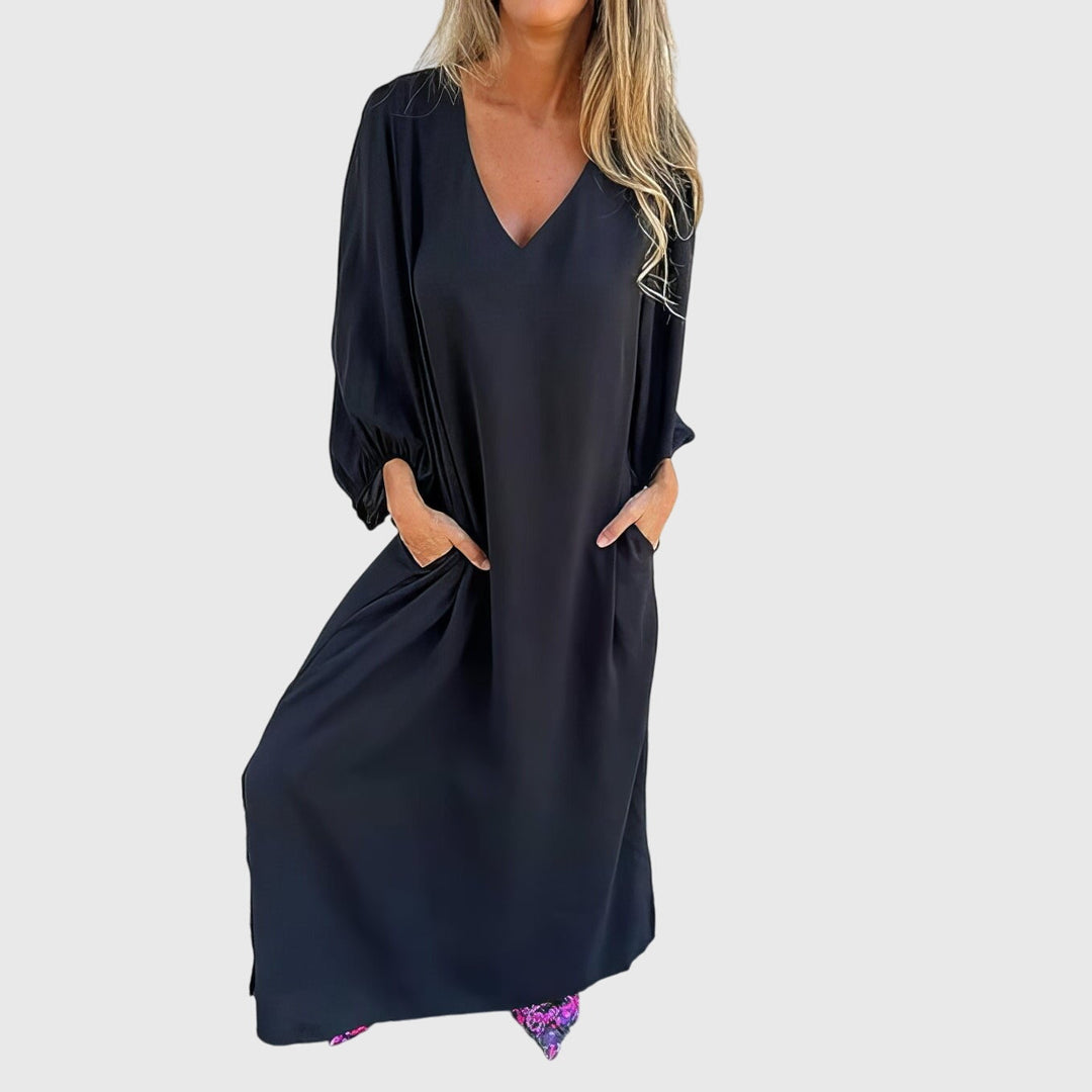 Marcheline | V-Neck Boho Maxi Dress with Pockets