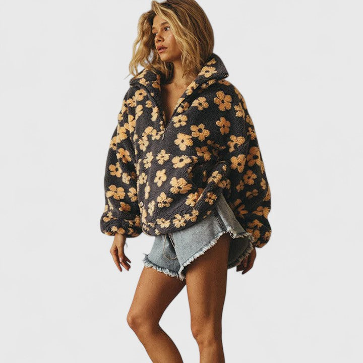 Dalia | Floral Sherpa Quarter Zip Sweater