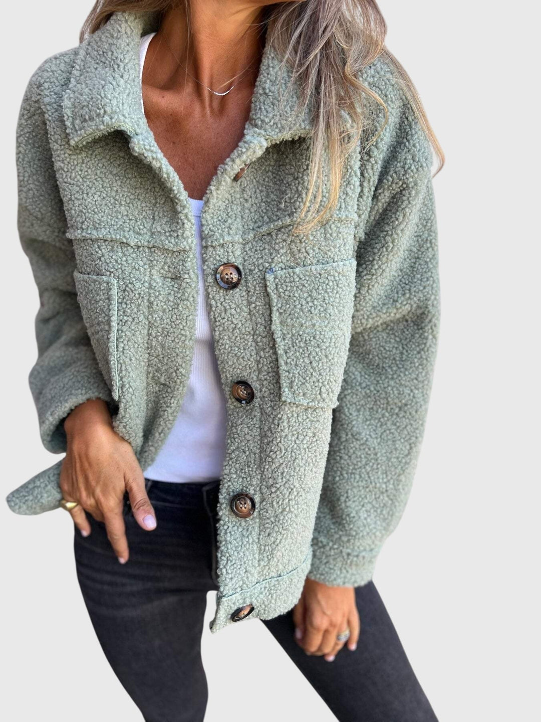 Calliope | Button-Up Sherpa Jacket with Pockets