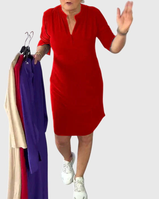 Marigold-Rose | V-Neck Shirt Dress with Pockets
