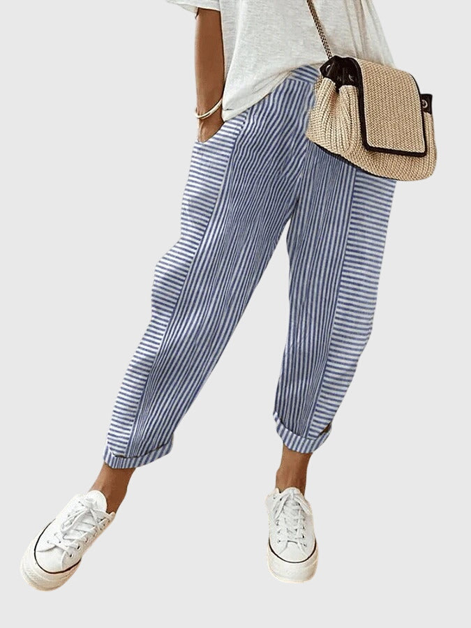 Selah | Striped Capri Pants with Side Pockets
