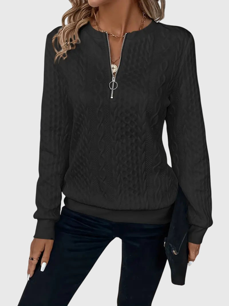 Leslie | Cable Knit Quarter Zip Sweater Pullover