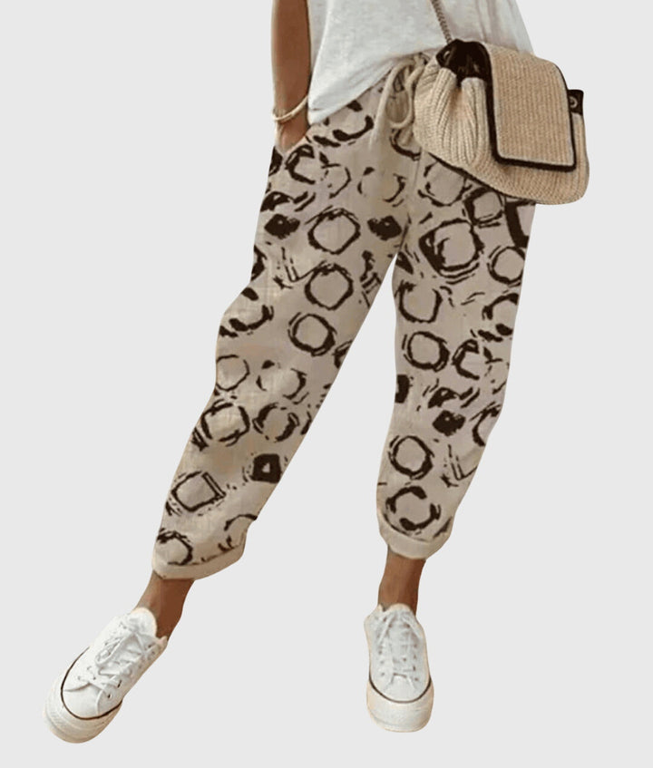 Eitana | Abstract Print Linen Pants with Drawstring