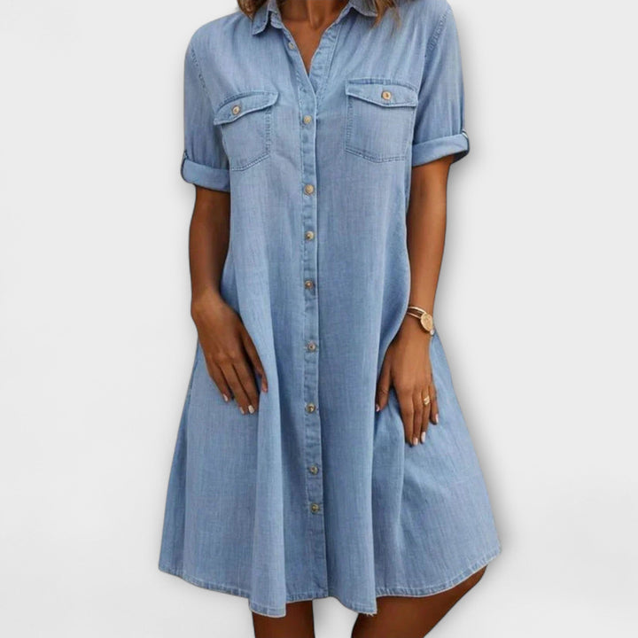 Ophira | Button-Down Denim Shirt Dress with Pockets