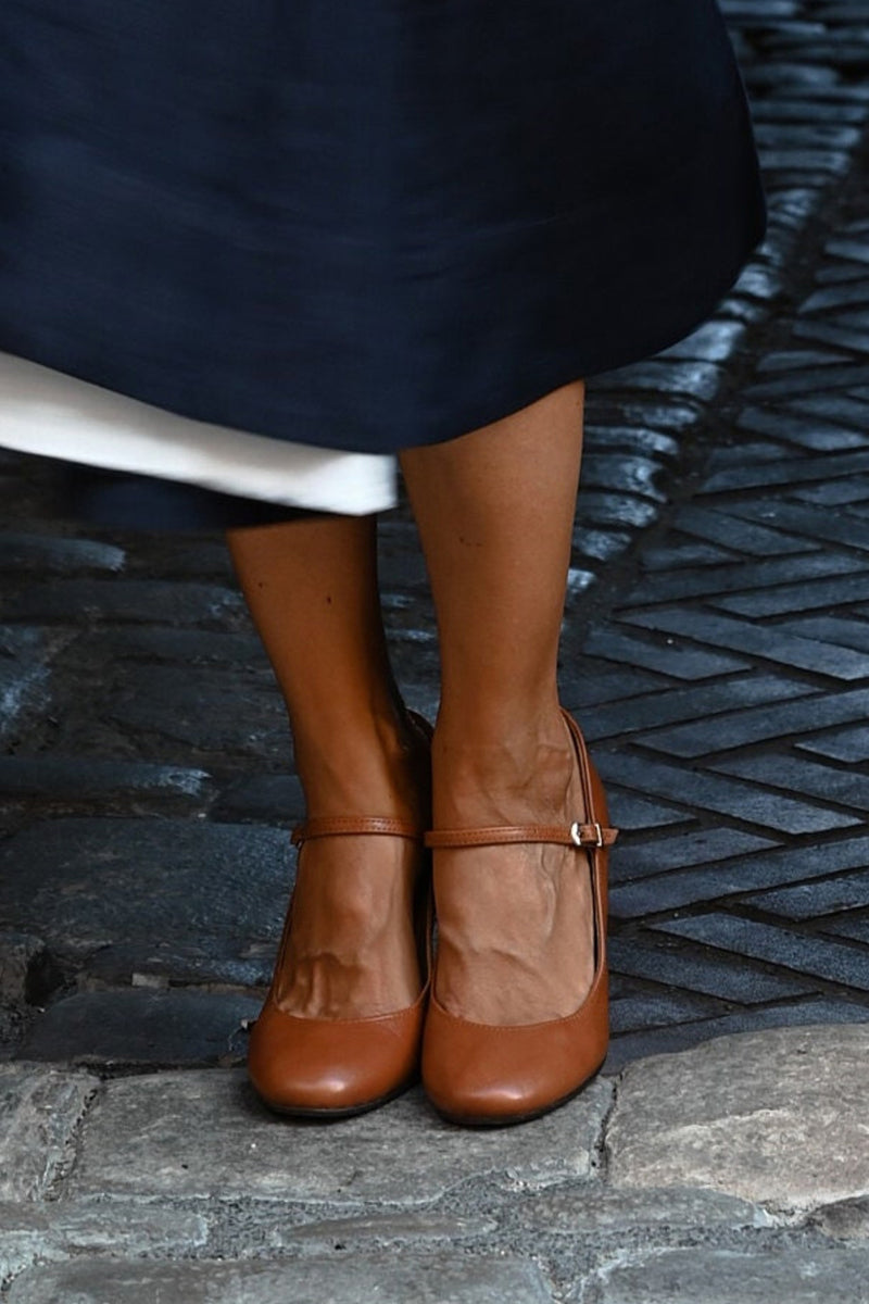 Lolita | Tan Block Heel Mary Jane Pumps