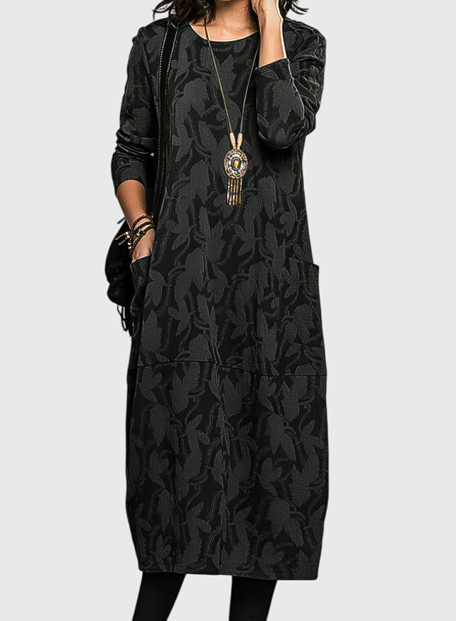Bellatrixandra | Floral Jacquard Casual Dress with Pockets