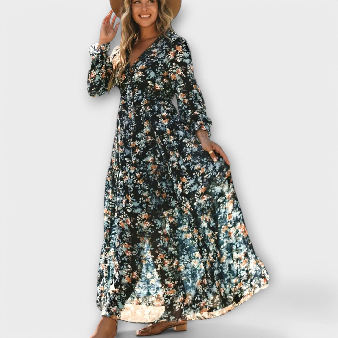Rosemary | Floral V-Neck Maxi Dress Long Sleeve