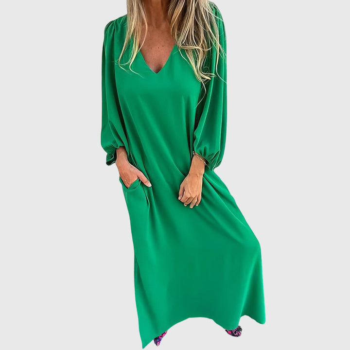 Marcheline | V-Neck Boho Maxi Dress with Pockets
