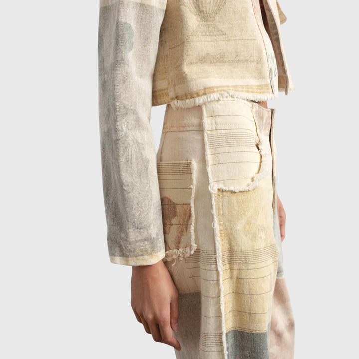 Dusty | Beige Statue Print Wide Leg Jeans