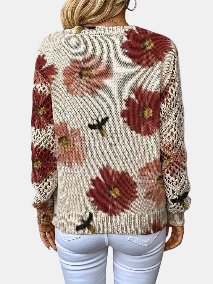 Latifa | Casual Floral V-Neck Crochet Sleeve Sweater