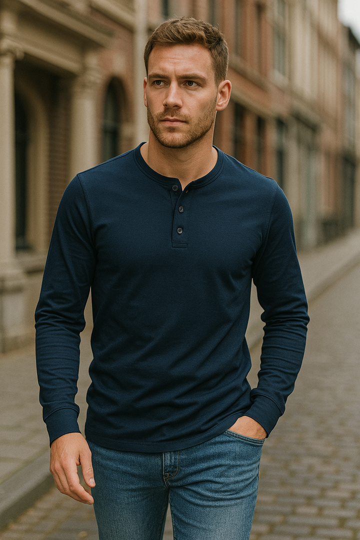 Dominic | Long-Sleeve Henley Button Shirt