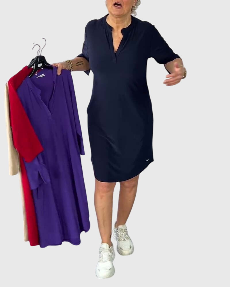 Marigold-Rose | V-Neck Shirt Dress with Pockets