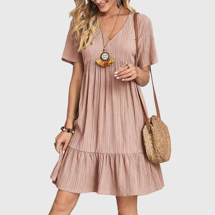 Linette | V-Neck Ruffle Hem Babydoll Dress