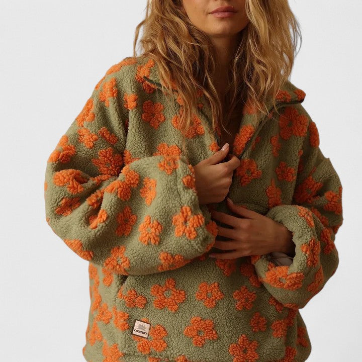 Dalia | Floral Sherpa Quarter Zip Sweater