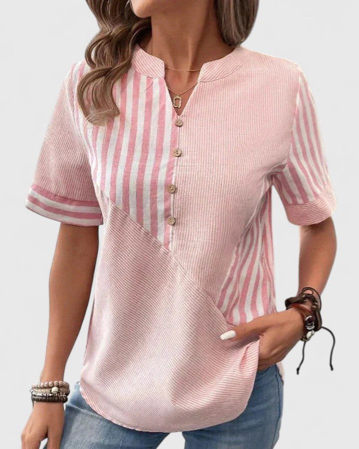 Averie | Striped Button-Up Blouse with Short Sleeves