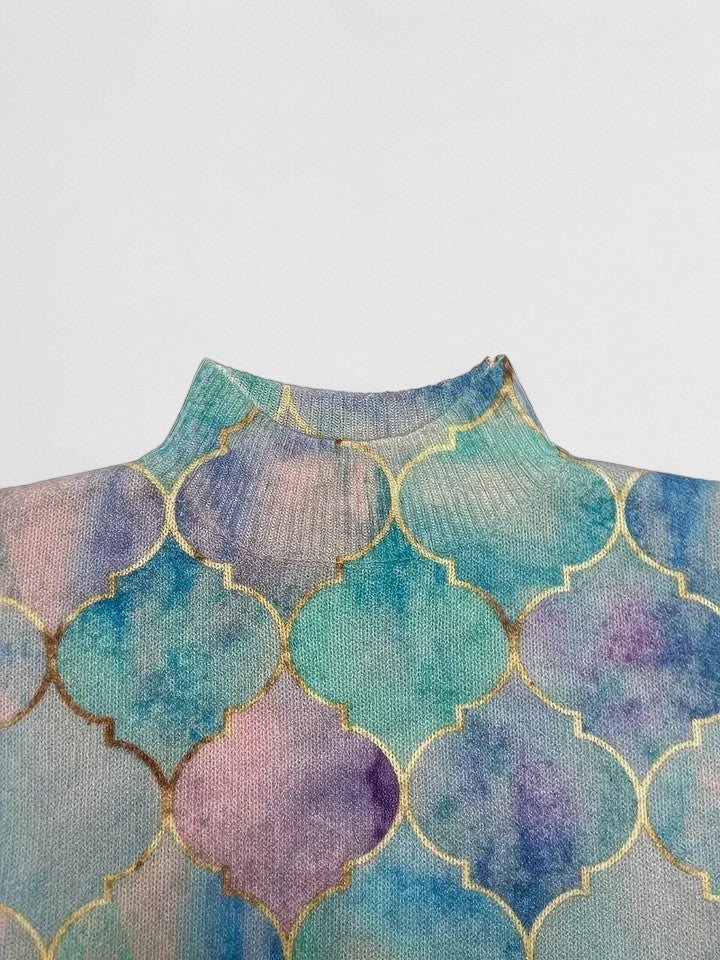 Jonquil | Blue Geometric Print Turtleneck Sweater