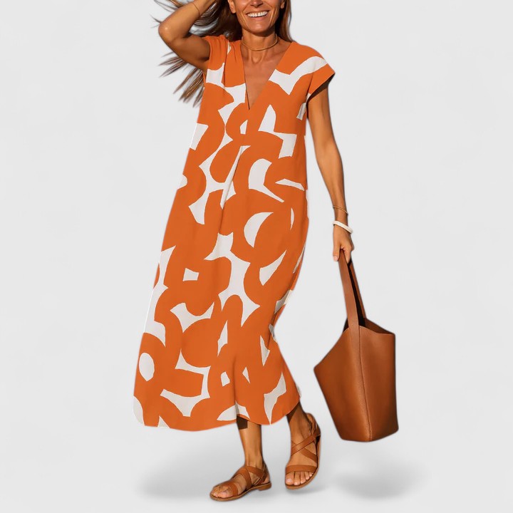 Cleopatria | Geometric Print V-Neck Maxi Dress