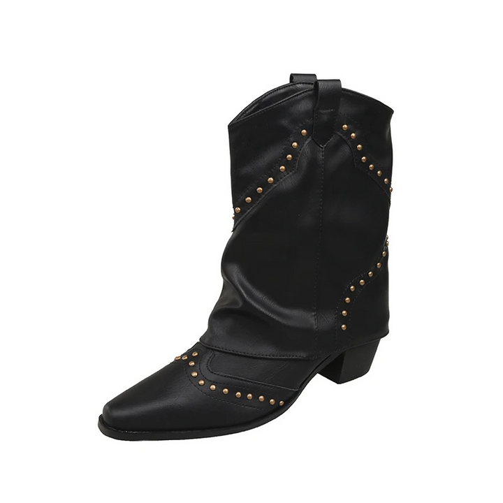Nives | Slouch Western Boots with Studs
