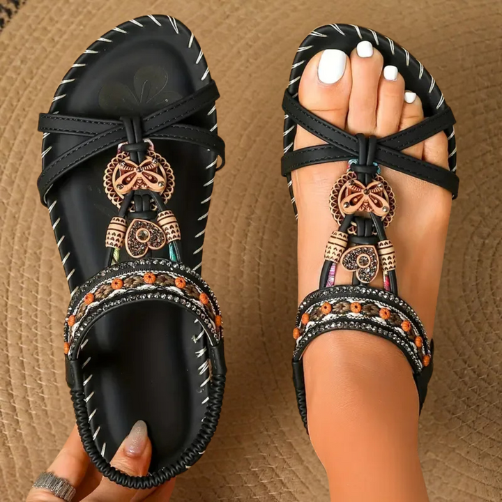 Lyn | Bohemian Embellished Flat Sandals for Women