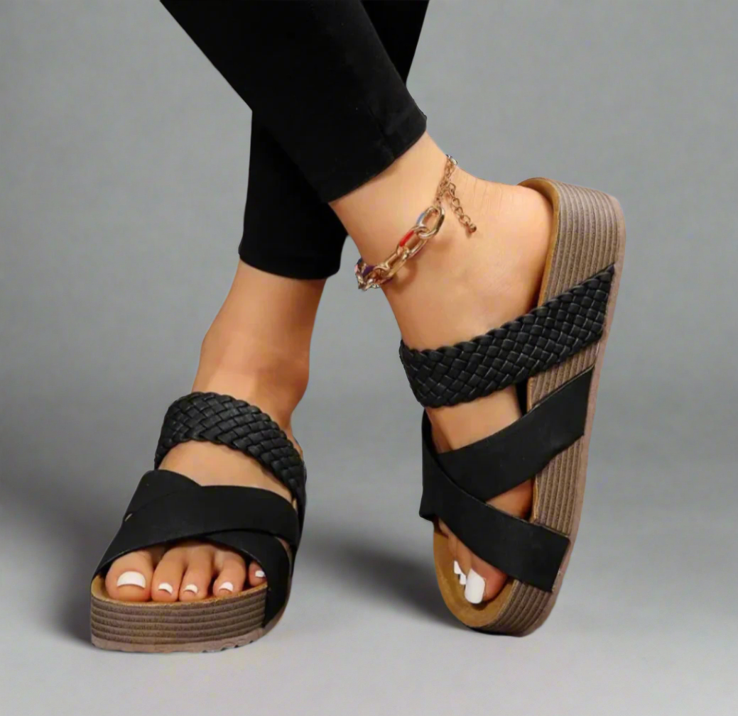 Silvana | Woven Cross Strap Platform Sandals