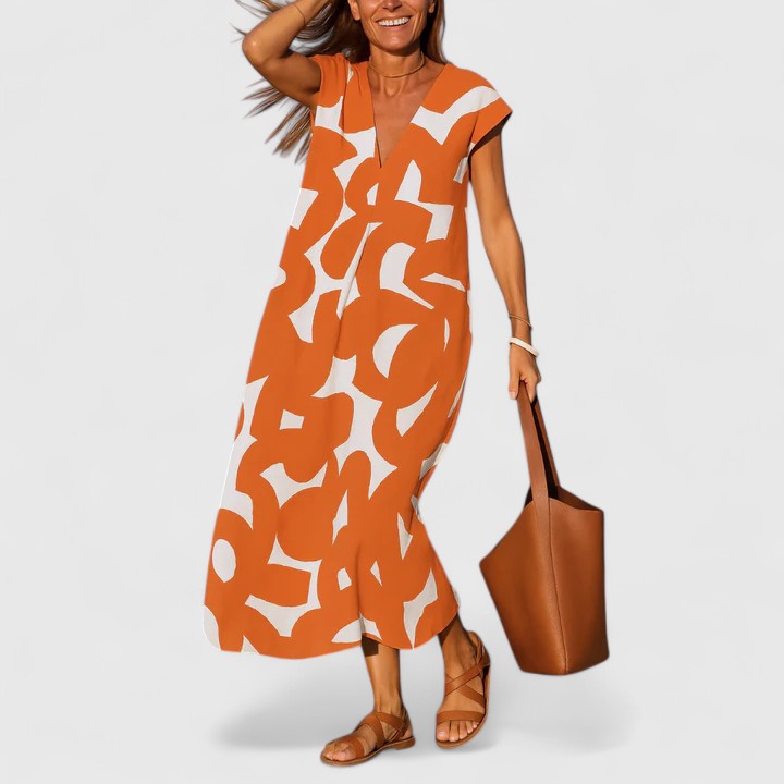 Cyprienne | Geometric Print V-Neck Maxi Dress