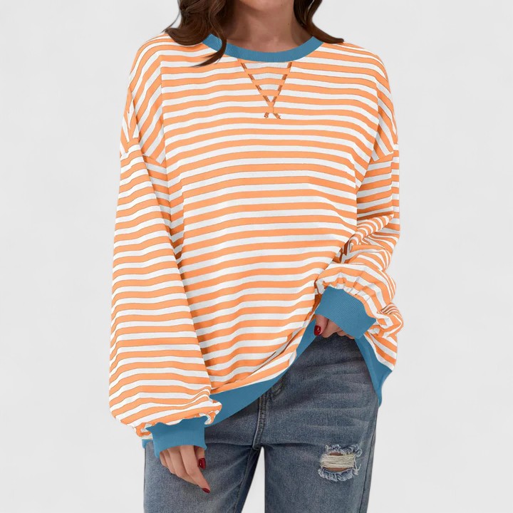 Neda | Striped Oversized Crewneck Pullover Sweater
