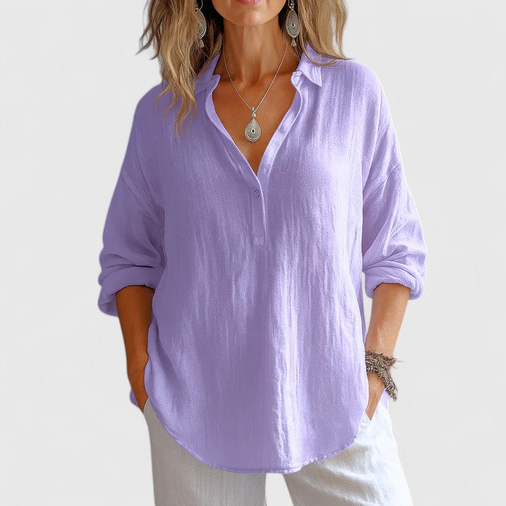 Shaina | Linen Button-Up Blouse with Long Sleeves